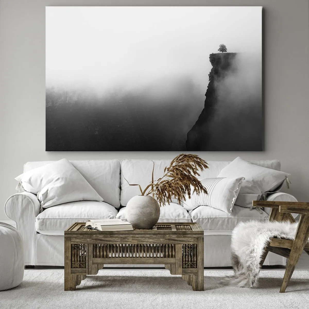 Quadro su tela - Stampe su Tela - Un albero solitario sul bordo di una scogliera circondato dalla nebbia - 120x80cm - Al confine del mondo - Decorazione murale moderna per soggiorno e camera da letto ARTTOR