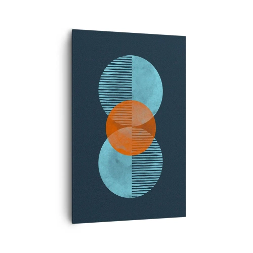 Quadro su tela - Stampe su Tela - Cerchi geometrici nei toni del blu e dell'arancione - 80x120cm - Composizione simmetrica - Decorazione murale moderna per soggiorno e camera da letto ARTTOR