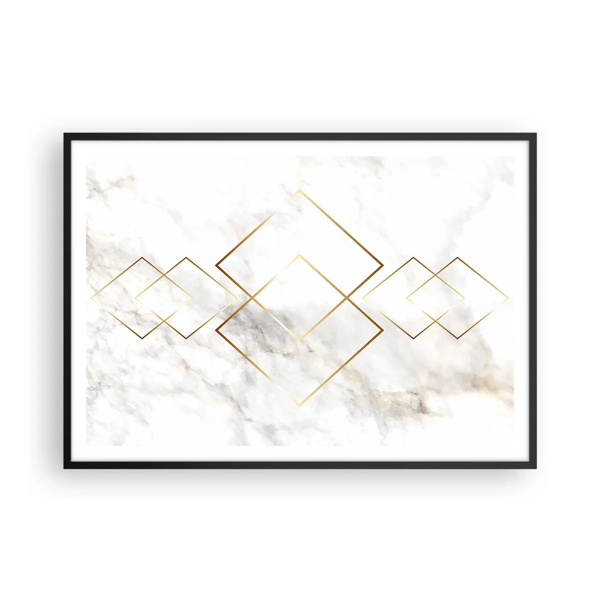 Poster in cornice nera - Rombi dorati minimalisti su uno sfondo di marmo - 100x70cm - Vista sull'infinito - Decorazione murale moderna per soggiorno e camera da letto ARTTOR