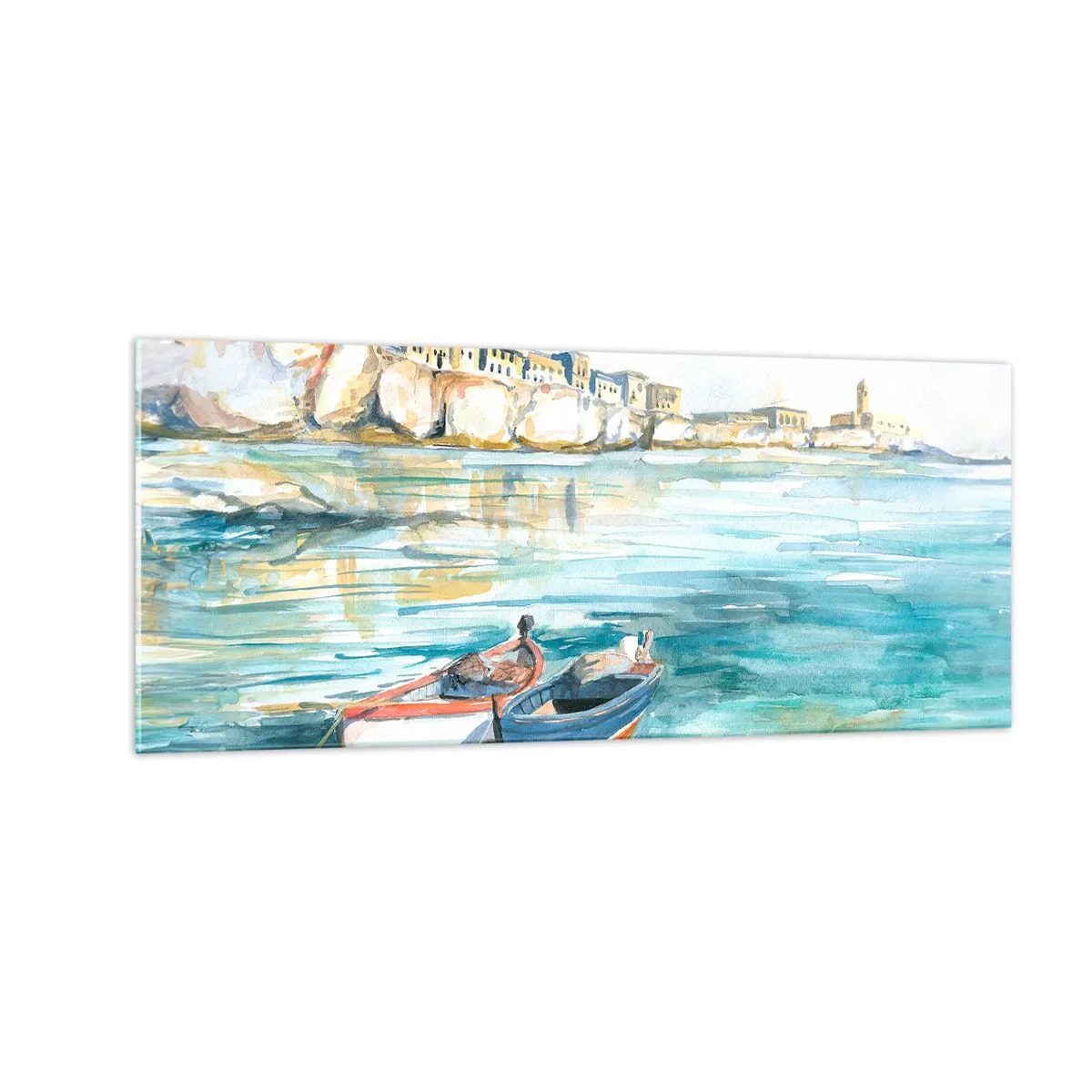 Quadro su vetro - Paesaggio in azzurro - 100x40 cm