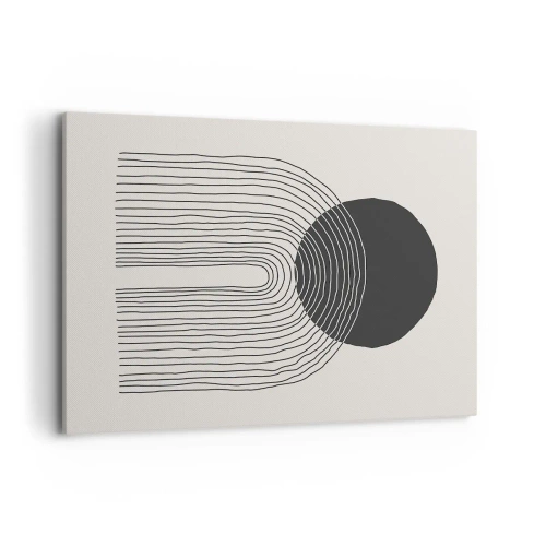 Quadro su tela - Stampe su Tela - Motivo astratto con linee e un cerchio nero su uno sfondo chiaro - 100x70cm - Tremore e fiducia - Decorazione murale moderna per soggiorno e camera da letto ARTTOR