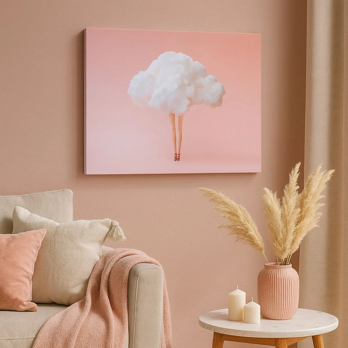 Quadro su tela - Stampe su Tela - Gambe in una nuvola su sfondo rosa - 70x50cm - Dolce promessa - Decorazione murale moderna per soggiorno e camera da letto ARTTOR