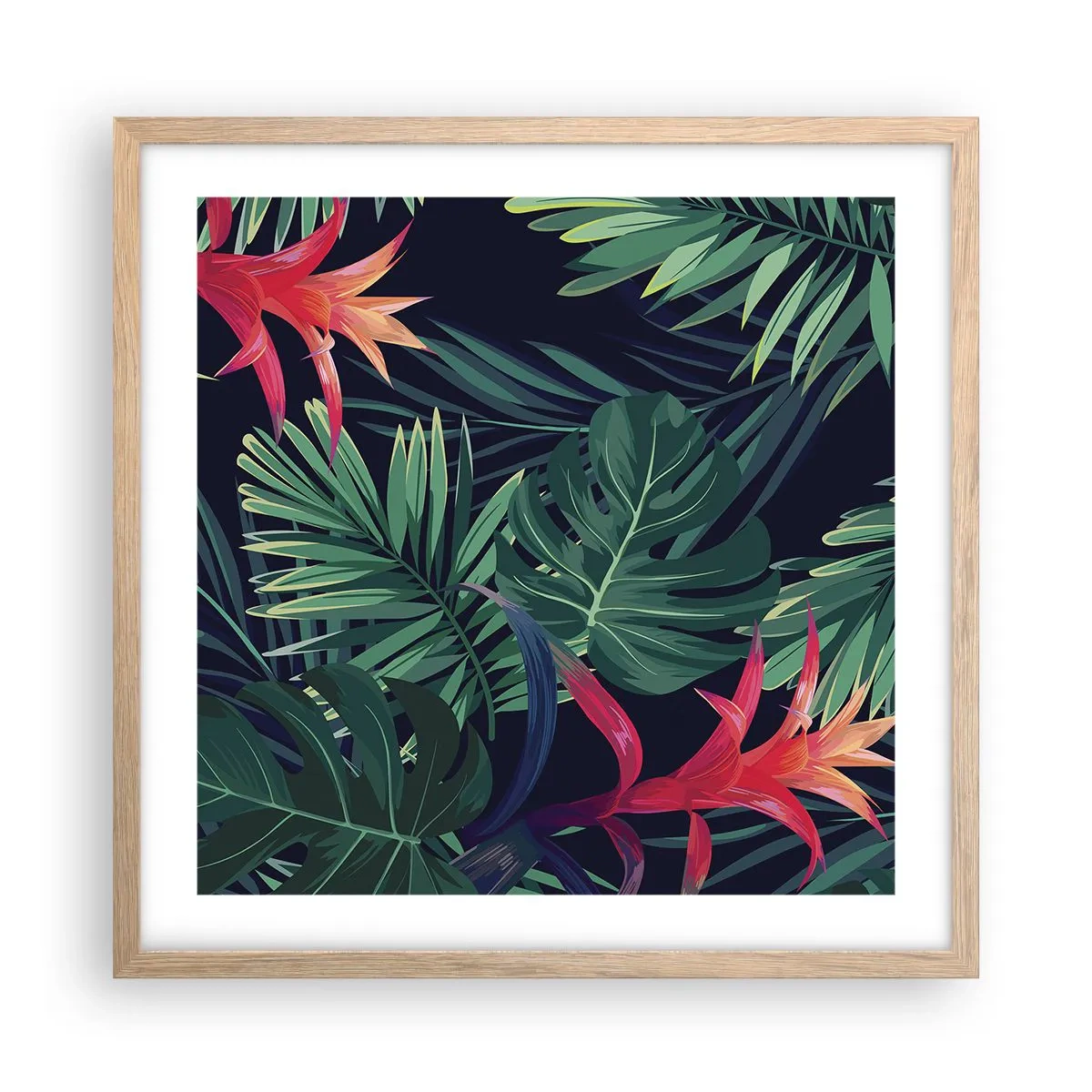 Poster in cornice rovere chiaro - Fiammante nel verde - 50x50 cm