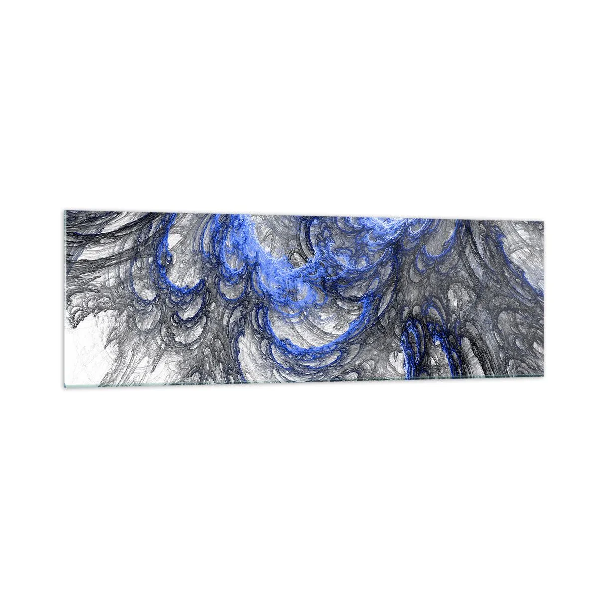 Quadro su vetro - Onde astratte nei toni del blu e del grigio - 160x50cm - La nascita dell'onda - Decorazione murale moderna per soggiorno e camera da letto ARTTOR
