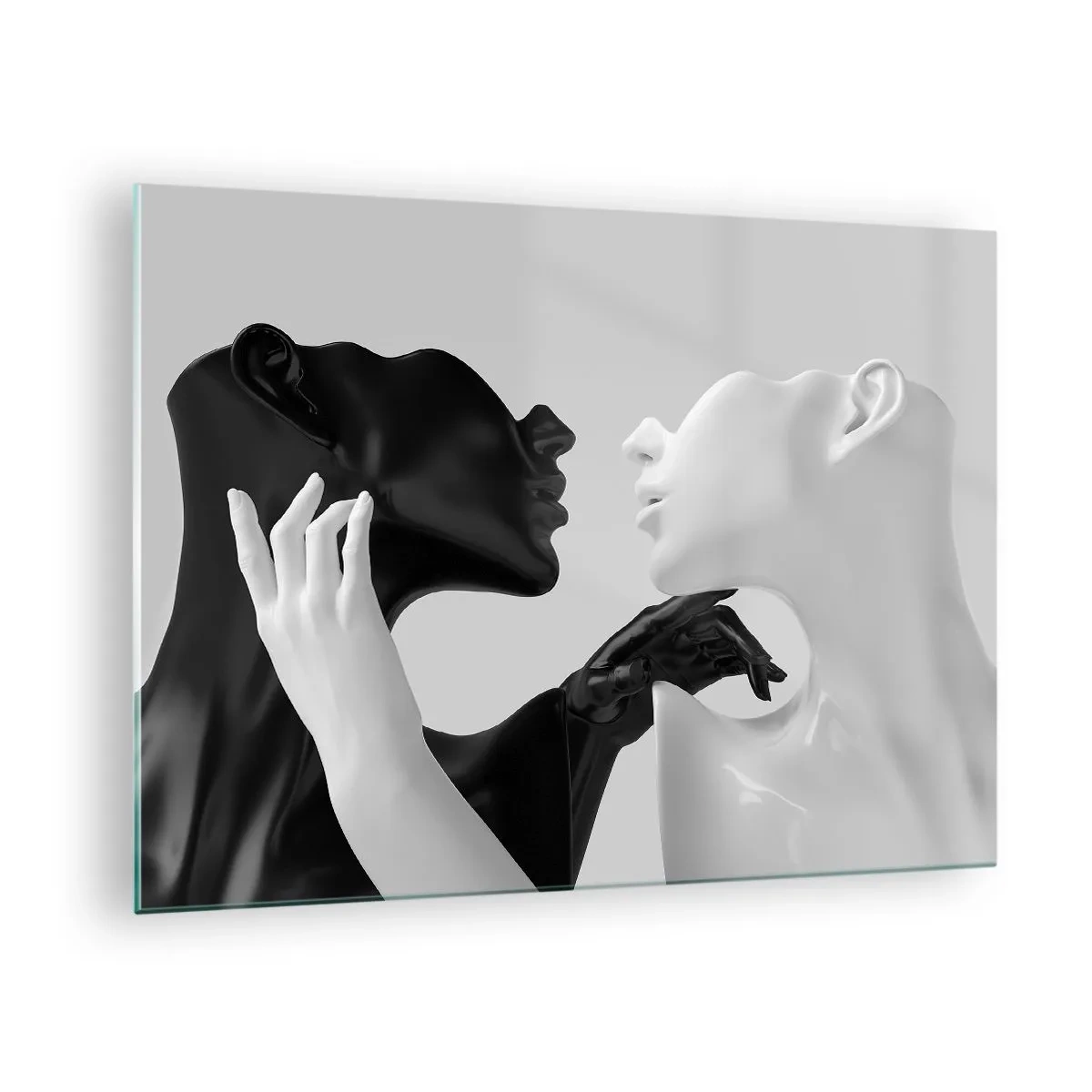 Quadro su vetro - Figure in bianco e nero in primo piano sensuale - 70x50cm - Desiderio - attrazione - Decorazione murale moderna per soggiorno e camera da letto ARTTOR