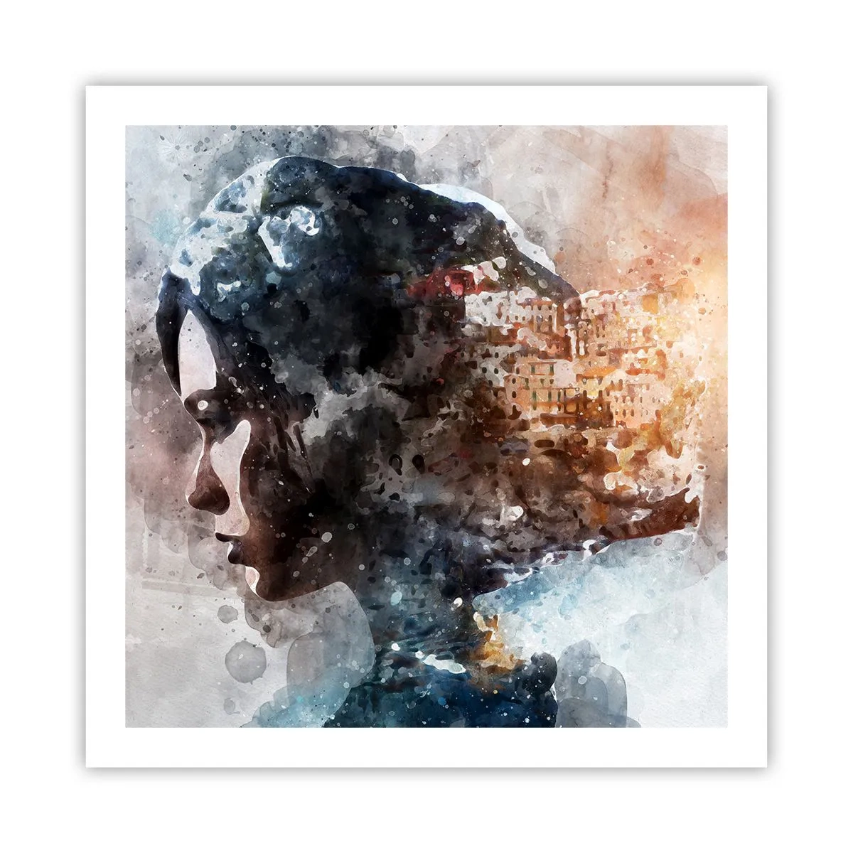 Poster - Racconto su una ragazza con città sullo sfondo - 60x60 cm