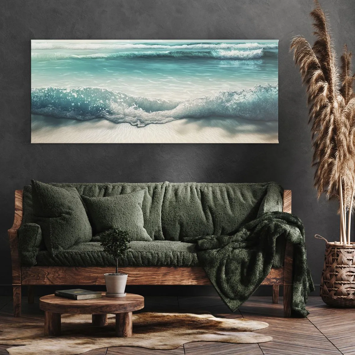 Quadro su tela - Stampe su Tela - Onde dell'oceano su una spiaggia di sabbia chiara - 120x50cm - La calma dell'oceano - Decorazione murale moderna per soggiorno e camera da letto ARTTOR