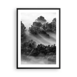 Poster in cornice nera - Foresta nebbiosa nei toni del bianco e del nero - 50x70cm - Risveglio dal sonno - Decorazione murale moderna per soggiorno e camera da letto ARTTOR