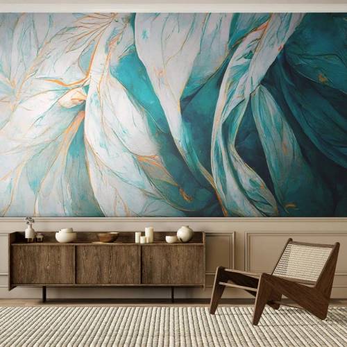 Fotomurali Premium Sand - Astrazione blu con motivi d'oro - Pezzo, Art Deco, Impercettibile - 400x280 cm