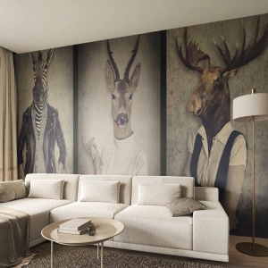 Fotomurali Standard Eco - Personaggi eleganti con teste di animali in stile retrò - 100x70cm - Facciamo parlare i gesti - Decorazione murale moderna per soggiorno e camera da letto ARTTOR