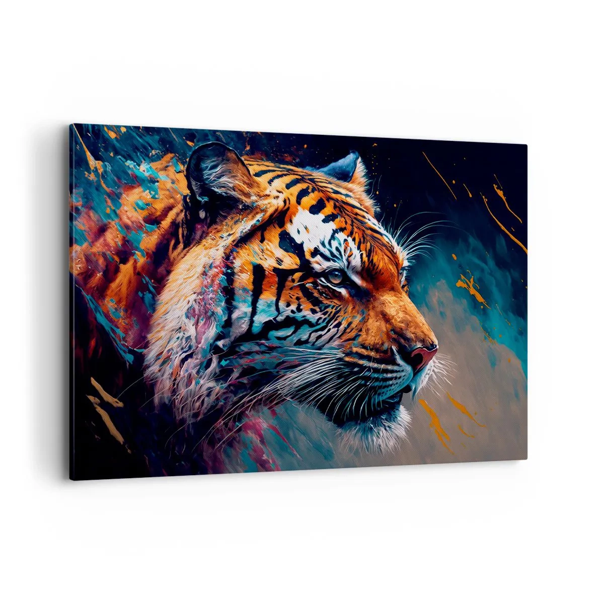 Quadro su tela - Stampe su Tela - Ritratto di una tigre in colori dinamici e astratti - 100x70cm - Bellezza selvaggia - Decorazione murale moderna per soggiorno e camera da letto ARTTOR