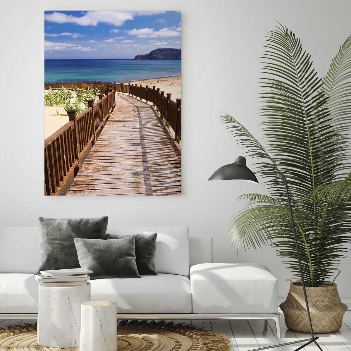 Quadro su vetro - Sentiero in legno sulla spiaggia che conduce al mare - 50x70cm - Portami alle isole fortunate - Decorazione murale moderna per soggiorno e camera da letto ARTTOR
