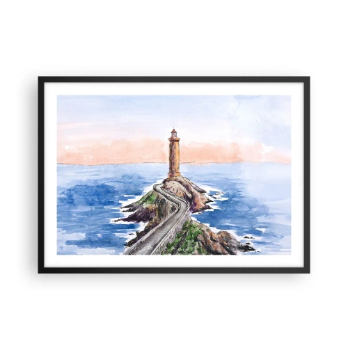 Poster in cornice nera - Un faro su una costa rocciosa - 70x50cm - Rivolto verso il mare - Decorazione murale moderna per soggiorno e camera da letto ARTTOR