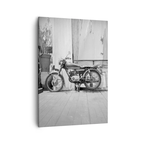 Quadro su tela - Stampe su Tela - Foto in bianco e nero di una motocicletta classica - 50x70cm - La classicità sopra a tutto - Decorazione murale moderna per soggiorno e camera da letto ARTTOR