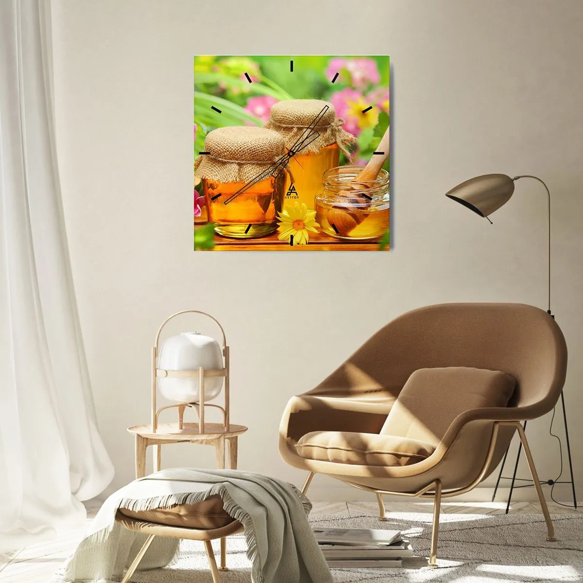 Orologio da parete - Orologio in Vetro - Dolce miele di fiori - 30x30 cm
