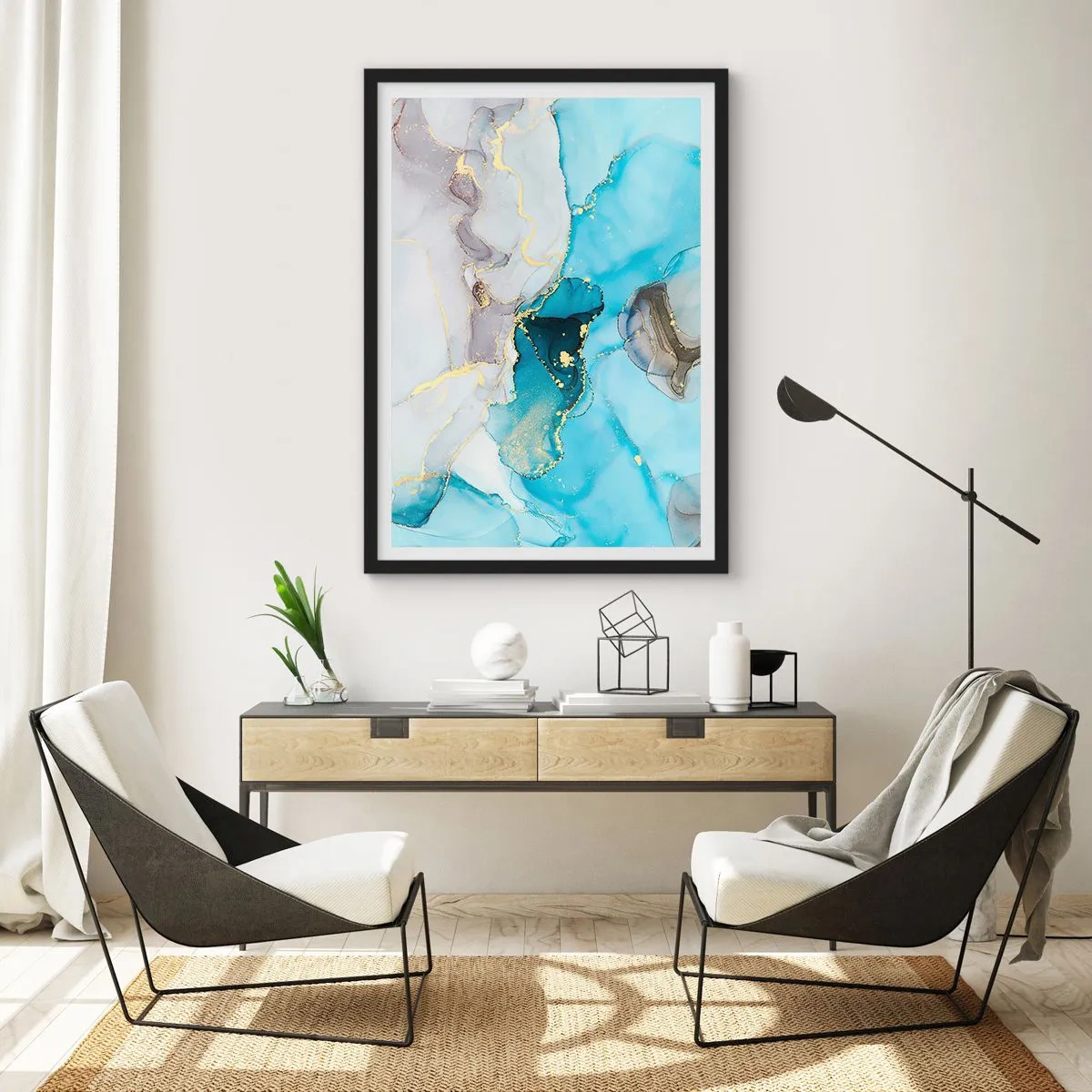 Poster in cornice nera - Studio di incontro tra grigio e turchese - 40x50 cm