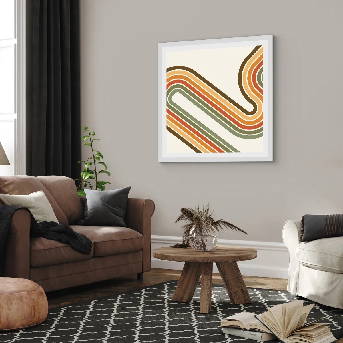 Poster in cornice bianca - Zig zag fino alla meta - 50x50 cm