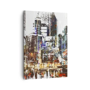 Quadro su tela - Stampe su Tela - Un paesaggio urbano moderno in stile artistico - 50x70cm - Città lampeggiante - Decorazione murale moderna per soggiorno e camera da letto ARTTOR