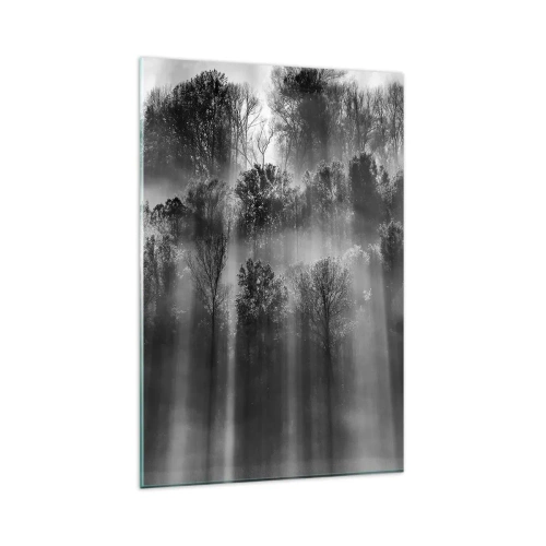Quadro su vetro - Foresta in bianco e nero alla luce del mattino - 80x120cm - Nei getti di luce - Decorazione murale moderna per soggiorno e camera da letto ARTTOR