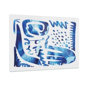 Quadro su vetro - Astrazione dinamica blu con forme geometriche - 100x70cm - Ritorno alle radici - Decorazione murale moderna per soggiorno e camera da letto ARTTOR
