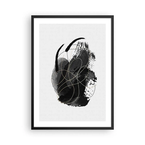 Poster in cornice nera - Una composizione astratta in nero con delicate linee dorate. - 50x70cm - Nato dal nero - Decorazione murale moderna per soggiorno e camera da letto ARTTOR