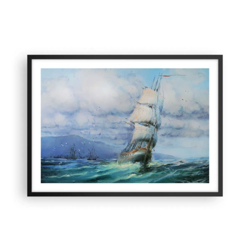 Poster in cornice nera - Una nave in un mare in tempesta - 70x50cm - Con il vento in favore - Decorazione murale moderna per soggiorno e camera da letto ARTTOR