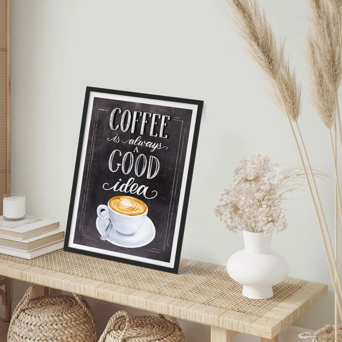 Poster in cornice nera - Poster del caffè con scritte in stile lavagna - 50x70cm - Of course! - Decorazione murale moderna per soggiorno e camera da letto ARTTOR