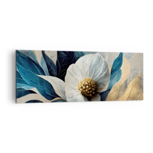 Quadro su tela - Stampe su Tela - Un fiore con foglie blu su uno sfondo elegante - 140x50cm - Ha un cuore d'oro - Decorazione murale moderna per soggiorno e camera da letto ARTTOR