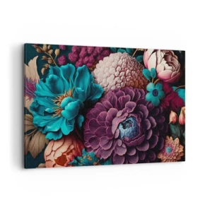 Quadro su tela - Stampe su Tela - Un mazzo di fiori dai colori intensi su uno sfondo scuro - 120x80cm - Ricchezza della natura - Decorazione murale moderna per soggiorno e camera da letto ARTTOR