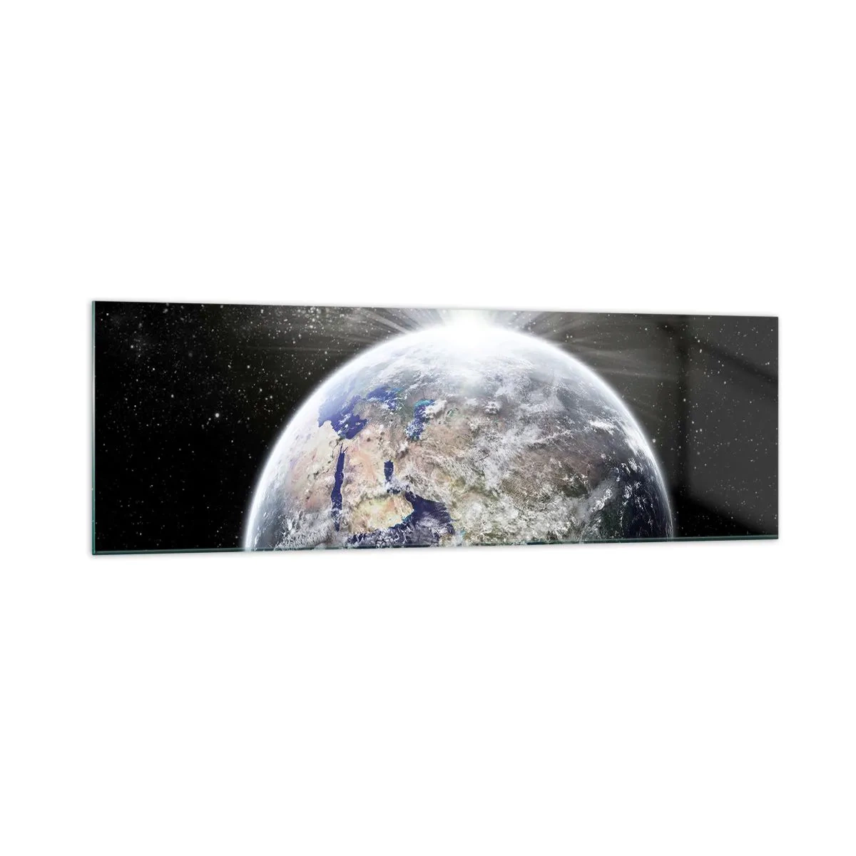 Quadro su vetro - Terra e Luna illuminate dal bagliore dello spazio - 160x50cm - In pieno splendore - Decorazione murale moderna per soggiorno e camera da letto ARTTOR