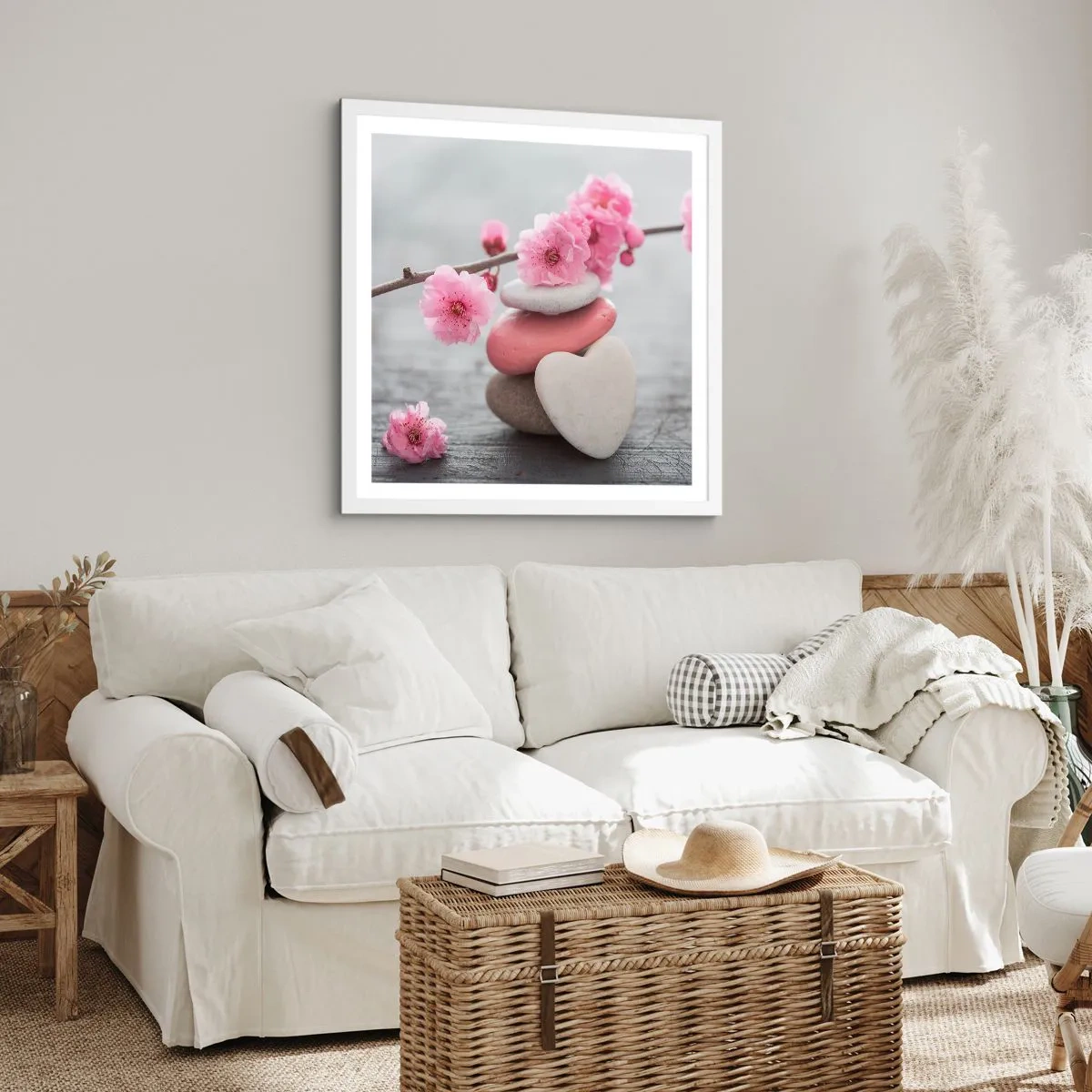 Poster in cornice bianca - Serenità con fiori di ciliegio - 30x30 cm