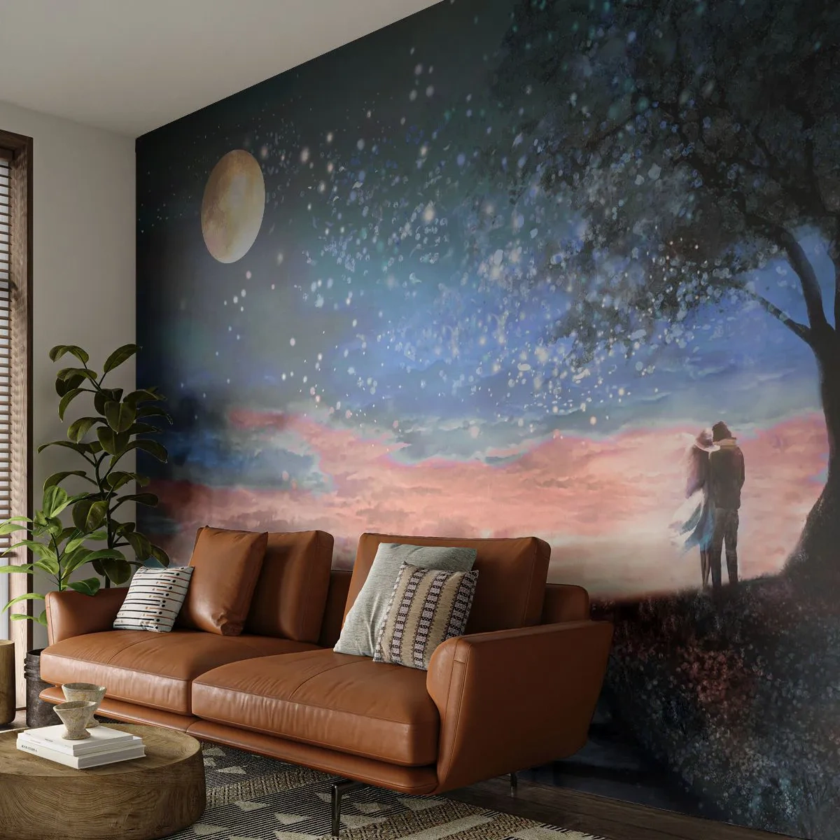 Fotomurali Autoadesivo Deluxe Sticker - Lo spettacolo delle stelle - Astrazione, Paesaggio, Coppia di innamorati - 250x175 cm