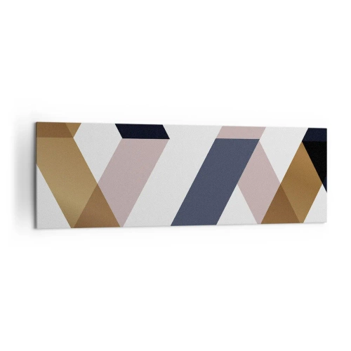 Quadro su tela - Stampe su Tela - Motivi geometrici nei toni dell'oro e del blu navy - 160x50cm - Piani e angoli - Decorazione murale moderna per soggiorno e camera da letto ARTTOR