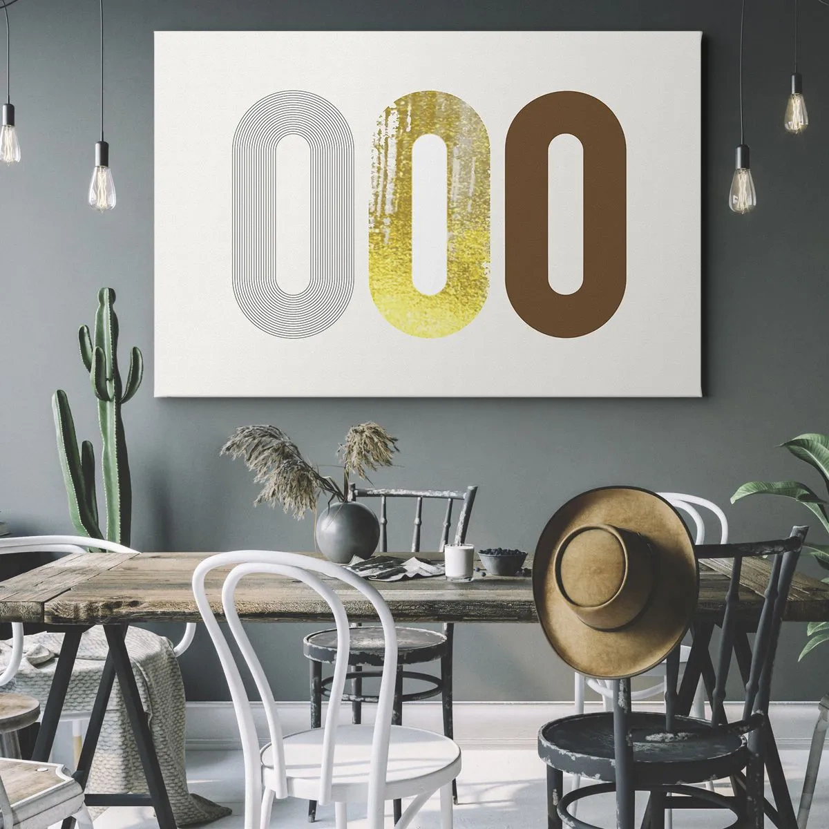 Quadro su tela - Stampe su Tela - Motivo astratto di tre forme geometriche - 100x70cm - Ohh! - Decorazione murale moderna per soggiorno e camera da letto ARTTOR