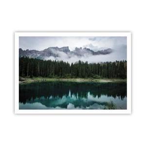 Poster - Un paesaggio montano con una foresta e un lago che riflette il cielo - 100x70cm - Silenzio, non svegliamo l'acqua che dorme... - Decorazione murale moderna per soggiorno e camera da letto ARTTOR