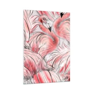 Quadro su vetro - Fenicotteri rosa in stile cartone animato decorativo - 50x70cm - Corpo di ballo alato - Decorazione murale moderna per soggiorno e camera da letto ARTTOR