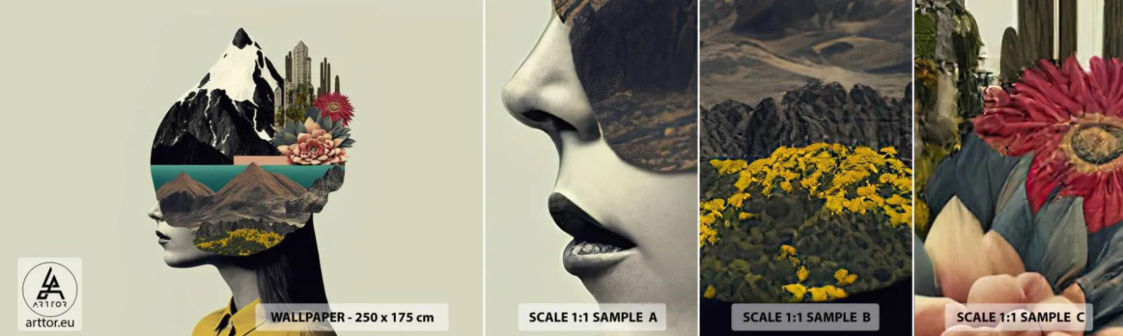 Campione Di Fotomurale Standard Eco - La donna è sempre un mistero - Montagne, Mente, Testa - 100x30 cm