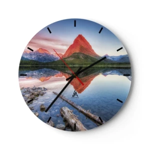 Orologio da parete - Orologio in Vetro - Paesaggio montano con riflesso nel lago - 30x30cm - Caldo e freddo - Decorazione murale moderna per soggiorno, cucina e camera da letto ARTTOR