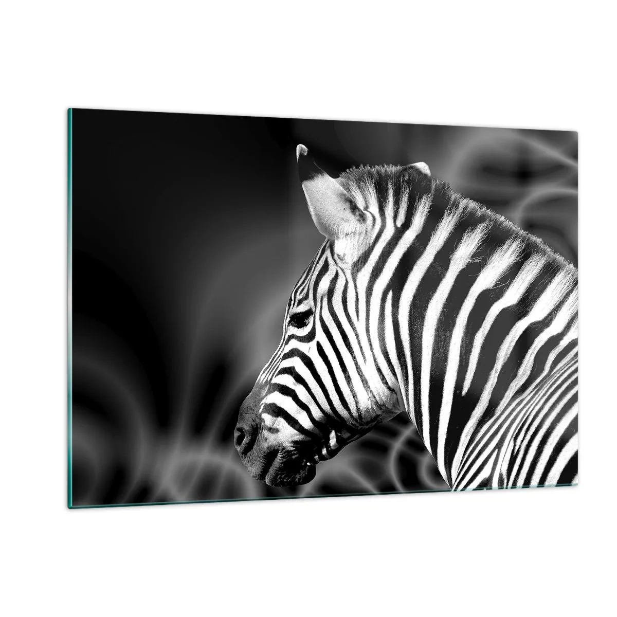 Quadro su vetro - Zebra nell'estetica in bianco e nero - 120x80cm - Il bianco è bianco, il nero è nero - Decorazione murale moderna per soggiorno e camera da letto ARTTOR