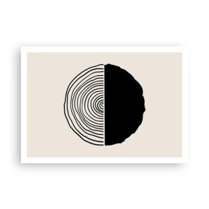 Poster - Un motivo astratto in bianco e nero ispirato a una sezione trasversale di legno con una divisione geometrica. - 100x70cm - A metà - Decorazione murale moderna per soggiorno e camera da letto ARTTOR