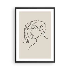Poster in cornice nera - Uno schizzo minimalista dei volti di una coppia su uno sfondo beige. - 50x70cm - E divennero una cosa sola - Decorazione murale moderna per soggiorno e camera da letto ARTTOR
