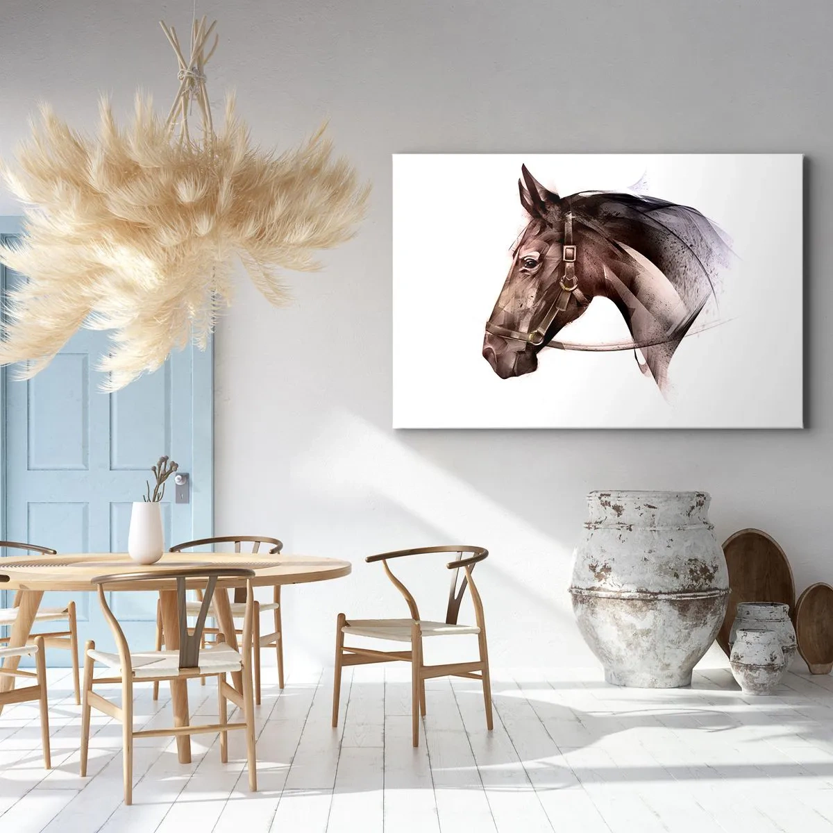 Quadro su tela - Stampe su Tela - Un profilo di cavallo in una delicata forma artistica su uno sfondo bianco - 70x50cm - Che grazia - Decorazione murale moderna per soggiorno e camera da letto ARTTOR