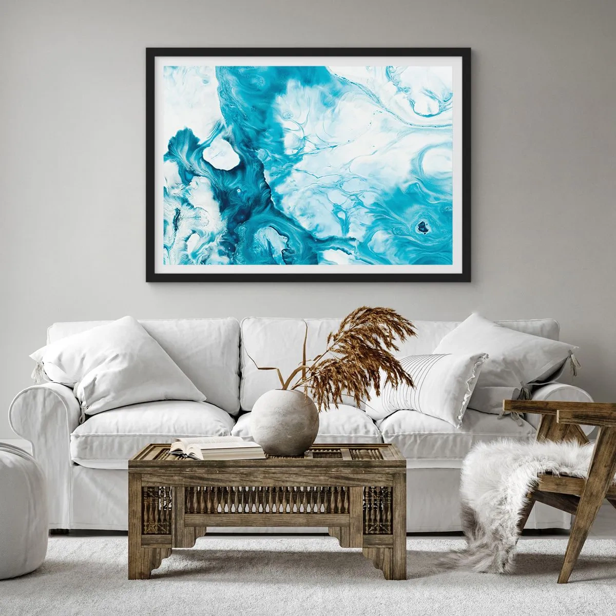 Poster in cornice nera - Motivo astratto nei toni del blu - 70x50cm - Concerto di blu - Decorazione murale moderna per soggiorno e camera da letto ARTTOR