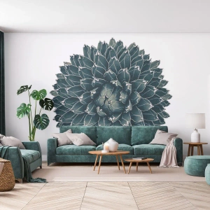 Fotomurali Premium Sand - Agave simmetrica su sfondo bianco in stile minimalista - 100x70cm - La stella del deserto - Decorazione murale moderna per soggiorno e camera da letto ARTTOR