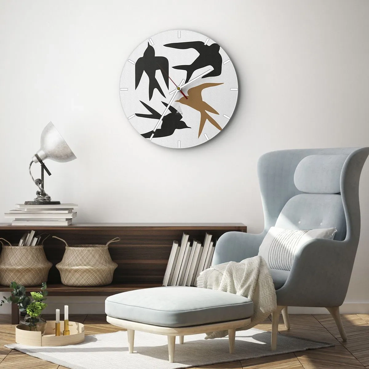 Orologio da parete - Orologio in Vetro - Giochi di rondini - 40x40 cm
