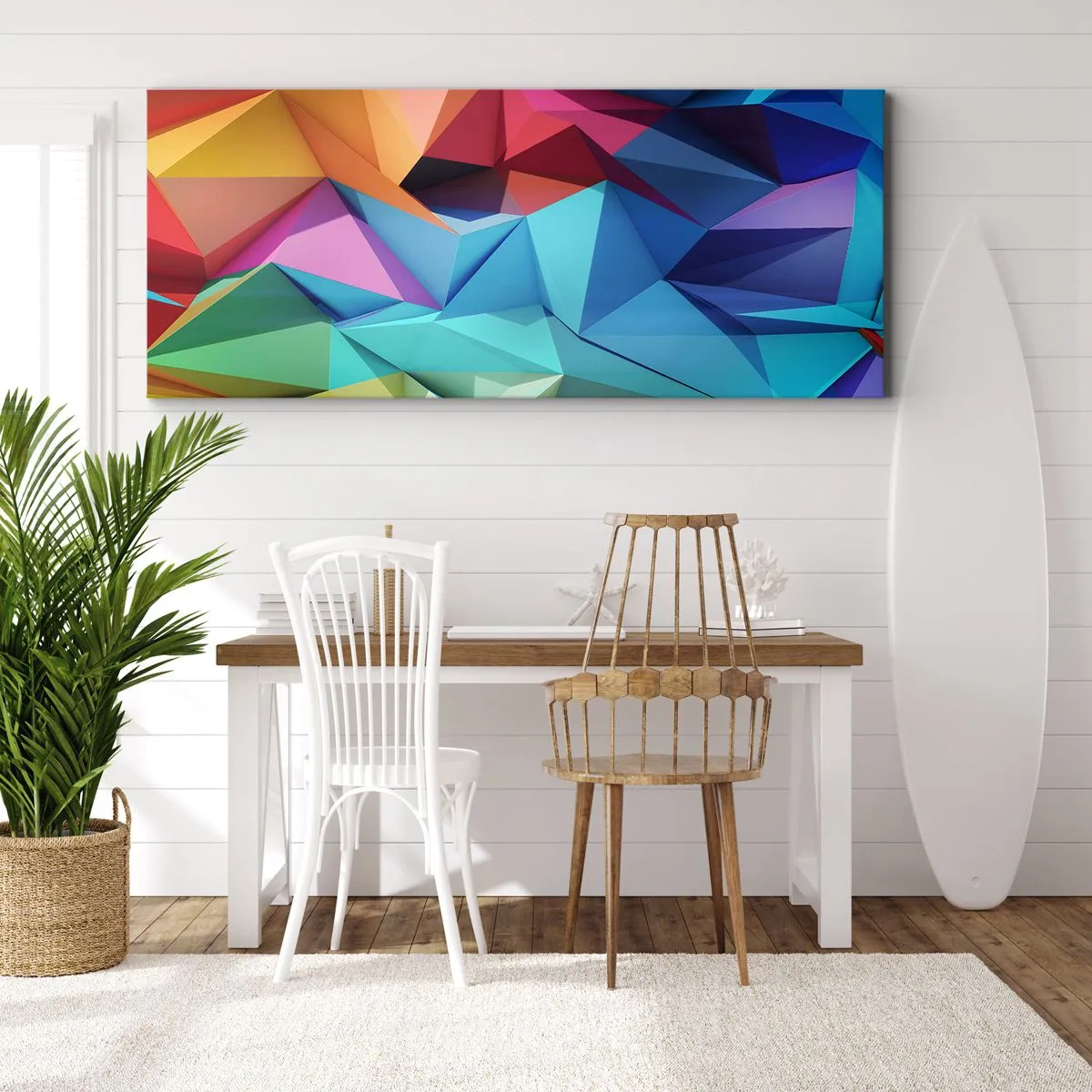 Quadro su tela - Stampe su Tela - Astrazione geometrica colorata in colori vivaci - 120x50cm - Origami arcobaleno - Decorazione murale moderna per soggiorno e camera da letto ARTTOR
