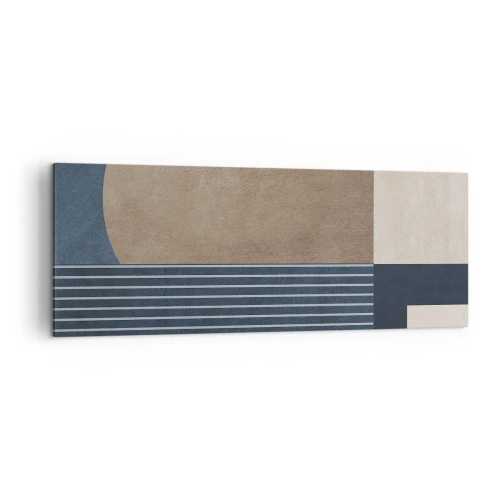 Quadro su tela - Stampe su Tela - Figure geometriche nei toni del beige e del blu navy con linee - 140x50cm - Composizione di semplicità e rotondità - Decorazione murale moderna per soggiorno e camera da letto ARTTOR