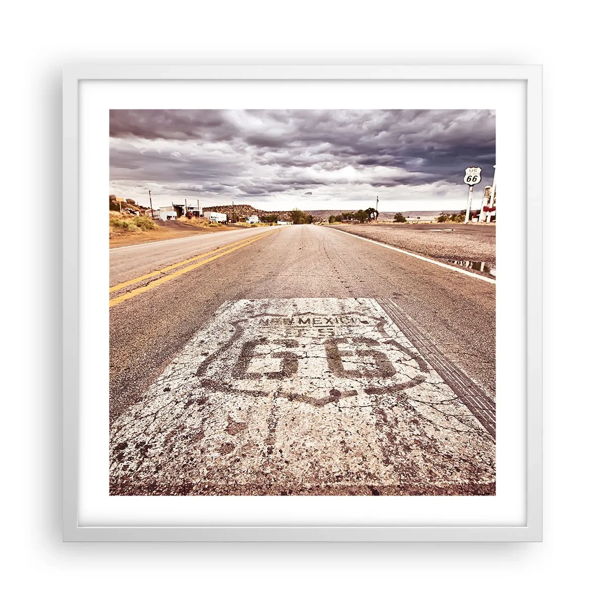 Poster in cornice bianca - La Route 66: una leggenda americana - 50x50 cm