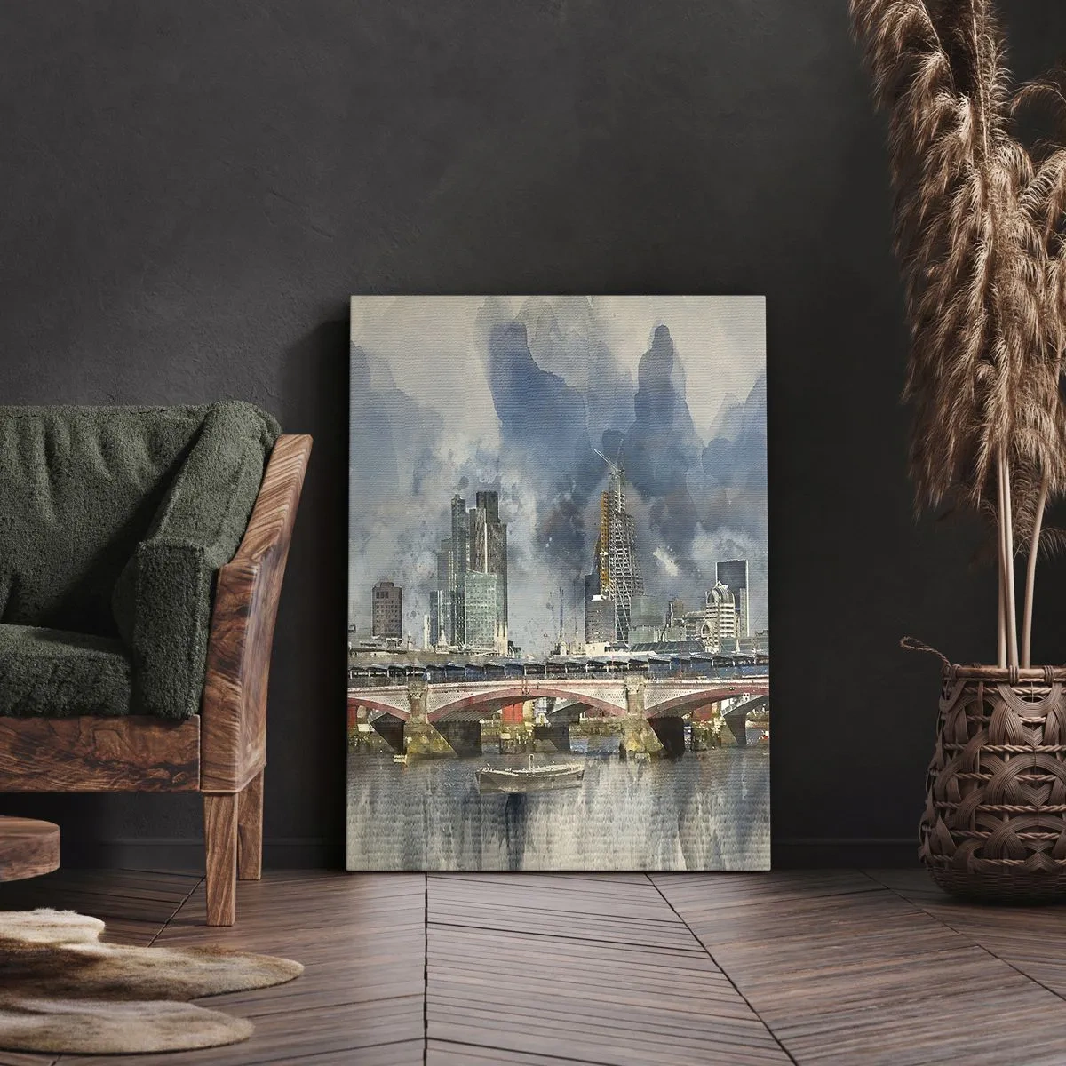 Quadro su tela - Stampe su Tela - Vista ad acquerello del ponte e dello skyline della città - 50x70cm - Londra in tutta la sua bellezza - Decorazione murale moderna per soggiorno e camera da letto ARTTOR