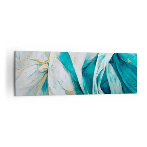 Quadro su tela - Stampe su Tela - Foglie blu astratte con dettagli dorati - 160x50cm - Astrazione blu con motivi d'oro - Decorazione murale moderna per soggiorno e camera da letto ARTTOR